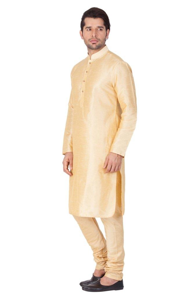 Men's Gold Silk Blend Kurta and Pyjama Set - Vastramay - Indiakreations