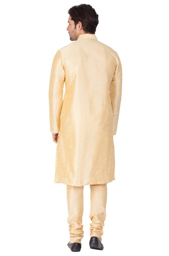 Men's Gold Silk Blend Kurta and Pyjama Set - Vastramay - Indiakreations