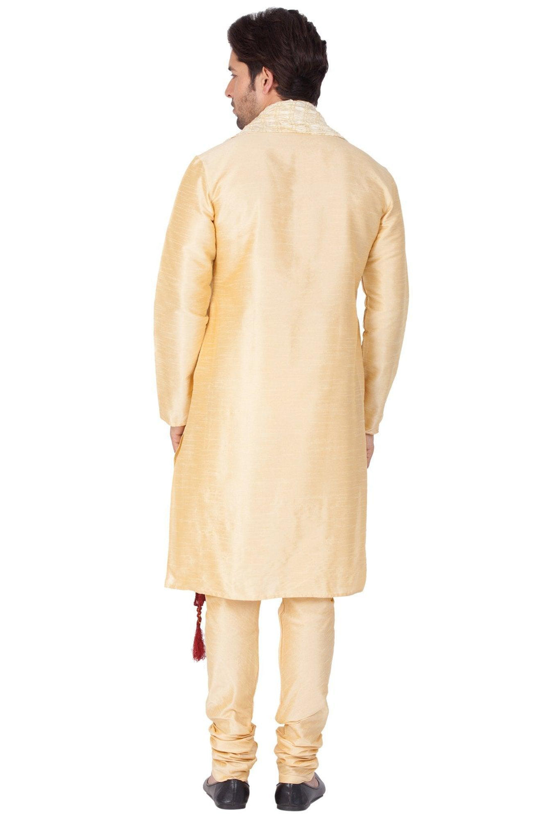 Men's Gold Silk Blend Kurta, Pyjama & Dupatta Set - Vastramay - Indiakreations