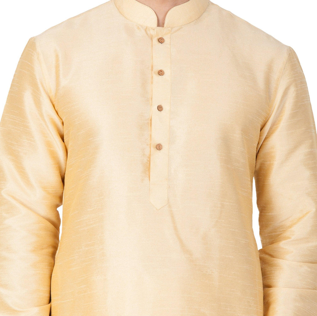 Men's Gold Silk Blend Kurta and Pyjama Set - Vastramay - Indiakreations