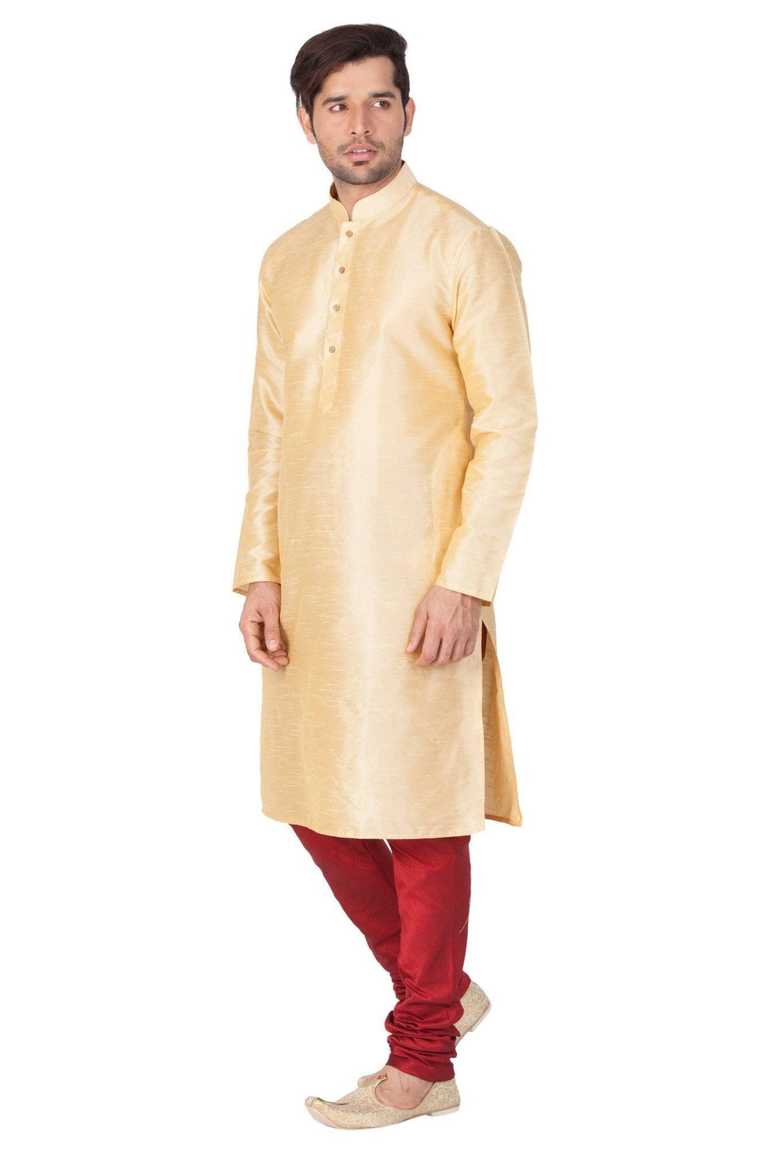 Men's Gold Silk Blend Kurta and Pyjama Set - Vastramay - Indiakreations