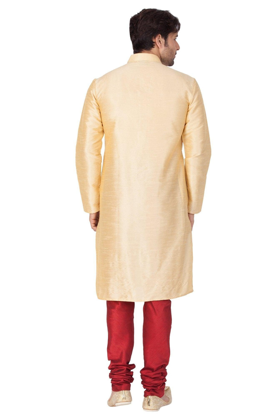 Men's Gold Silk Blend Kurta and Pyjama Set - Vastramay - Indiakreations