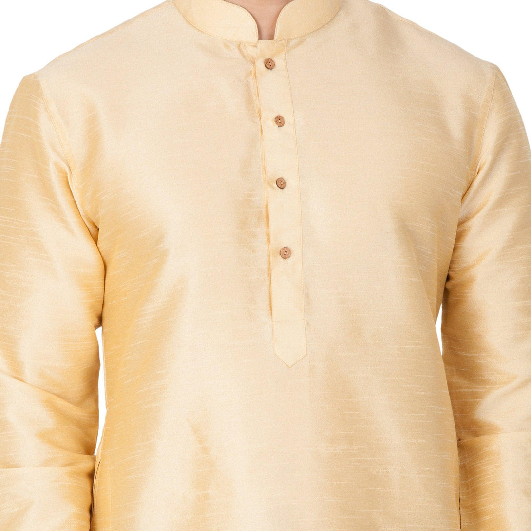 Men's Gold Silk Blend Kurta, Pyjama & Dupatta Set - Vastramay - Indiakreations