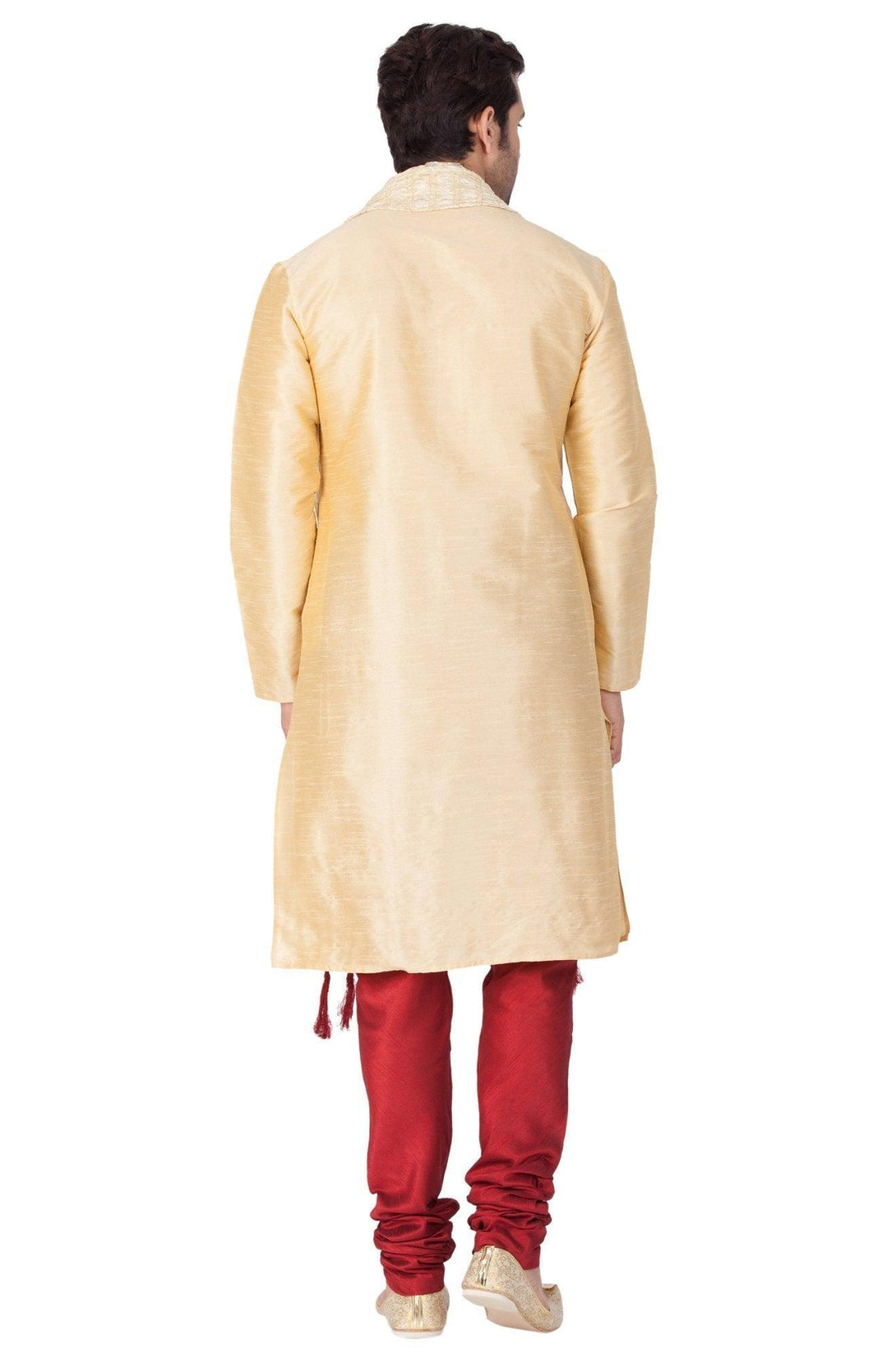 Men's Gold Silk Blend Kurta, Pyjama & Dupatta Set - Vastramay - Indiakreations