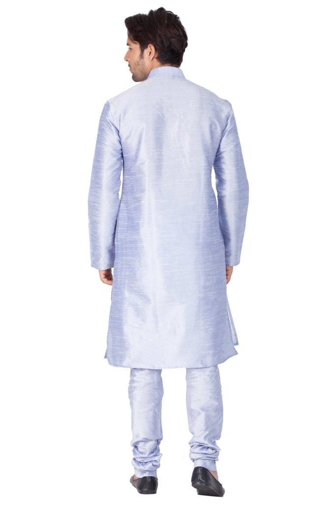 Men's Light Blue Silk Blend Kurta and Pyjama Set - Vastramay - Indiakreations