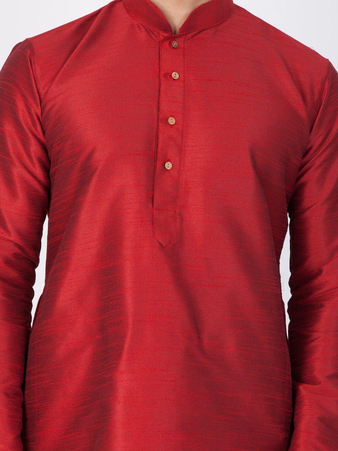 Men's Maroon Silk Blend Kurta, Pyjama & Dupatta Set - Vastramay - Indiakreations