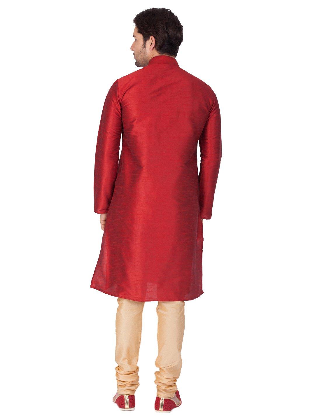 Men's Maroon Silk Blend Kurta and Pyjama Set - Vastramay - Indiakreations