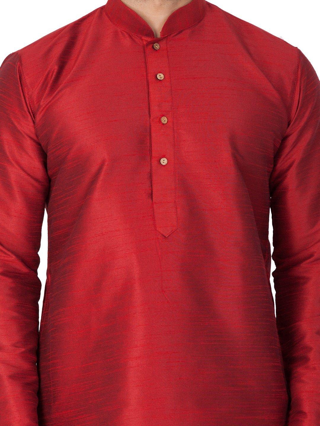 Men's Maroon Silk Blend Kurta and Pyjama Set - Vastramay - Indiakreations