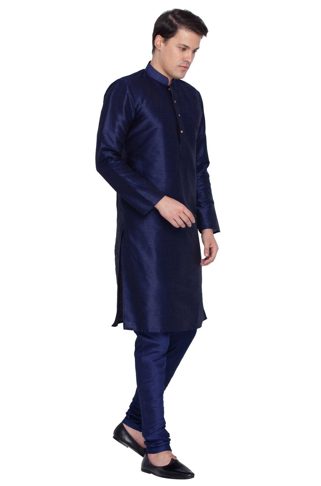 Men's Dark Blue Silk Blend Kurta and Pyjama Set - Vastramay - Indiakreations