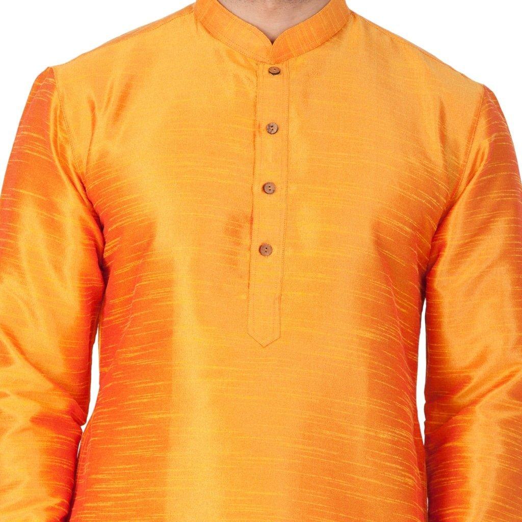 Men's Orange Silk Blend Kurta and Pyjama Set - Vastramay - Indiakreations