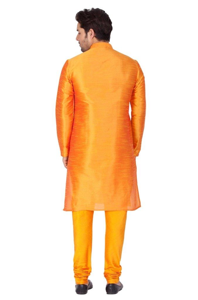 Men's Orange Silk Blend Kurta and Pyjama Set - Vastramay - Indiakreations