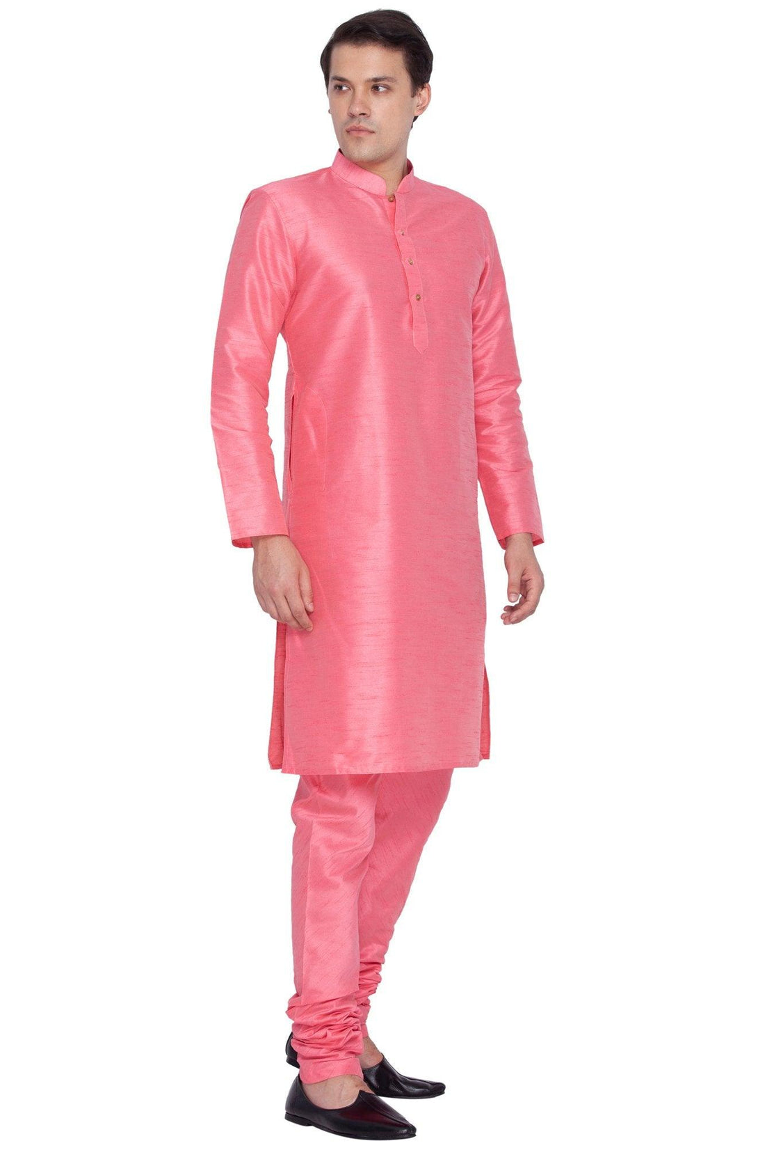 Men's Pink Silk Blend Kurta and Pyjama Set - Vastramay - Indiakreations