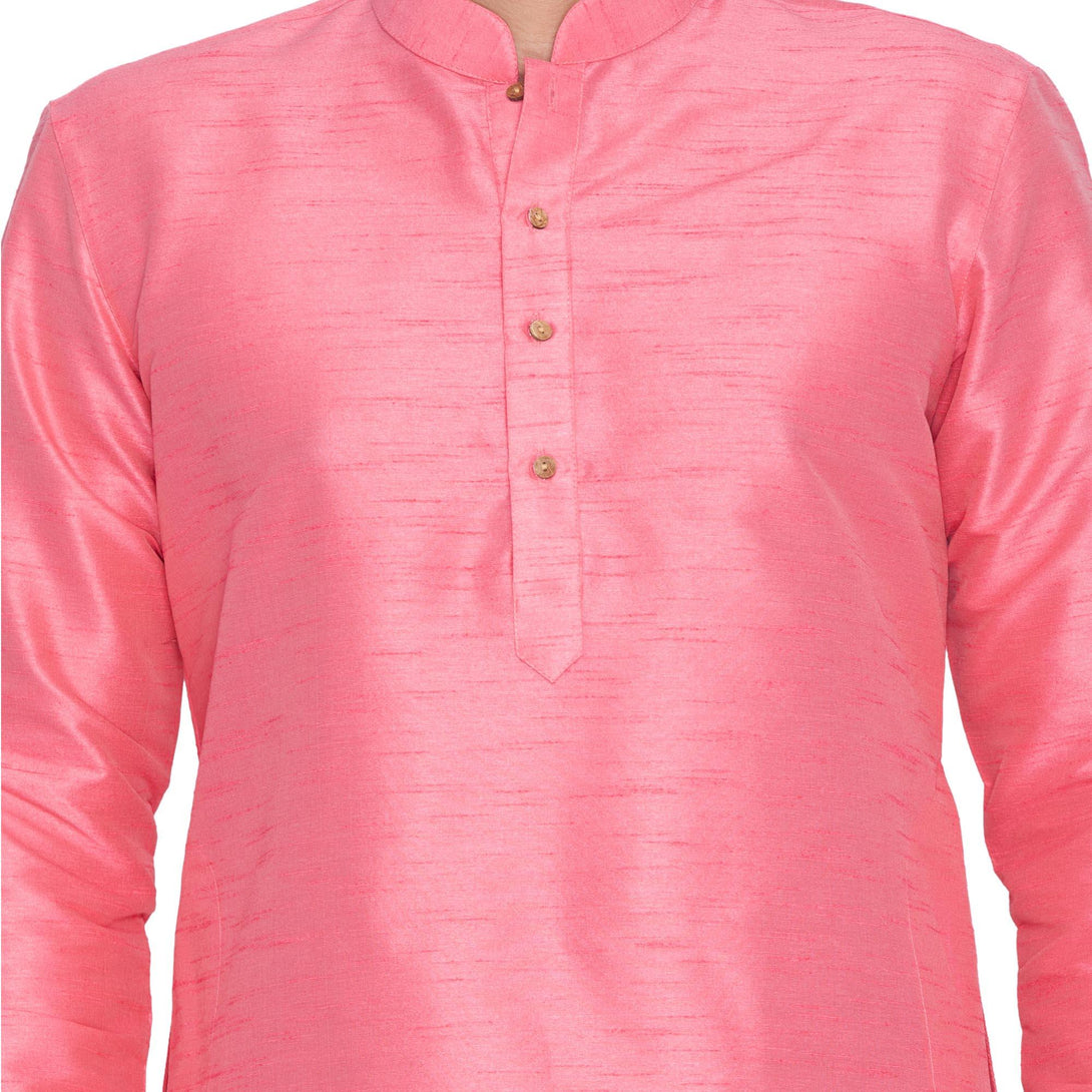 Men's Pink Silk Blend Kurta and Pyjama Set - Vastramay - Indiakreations