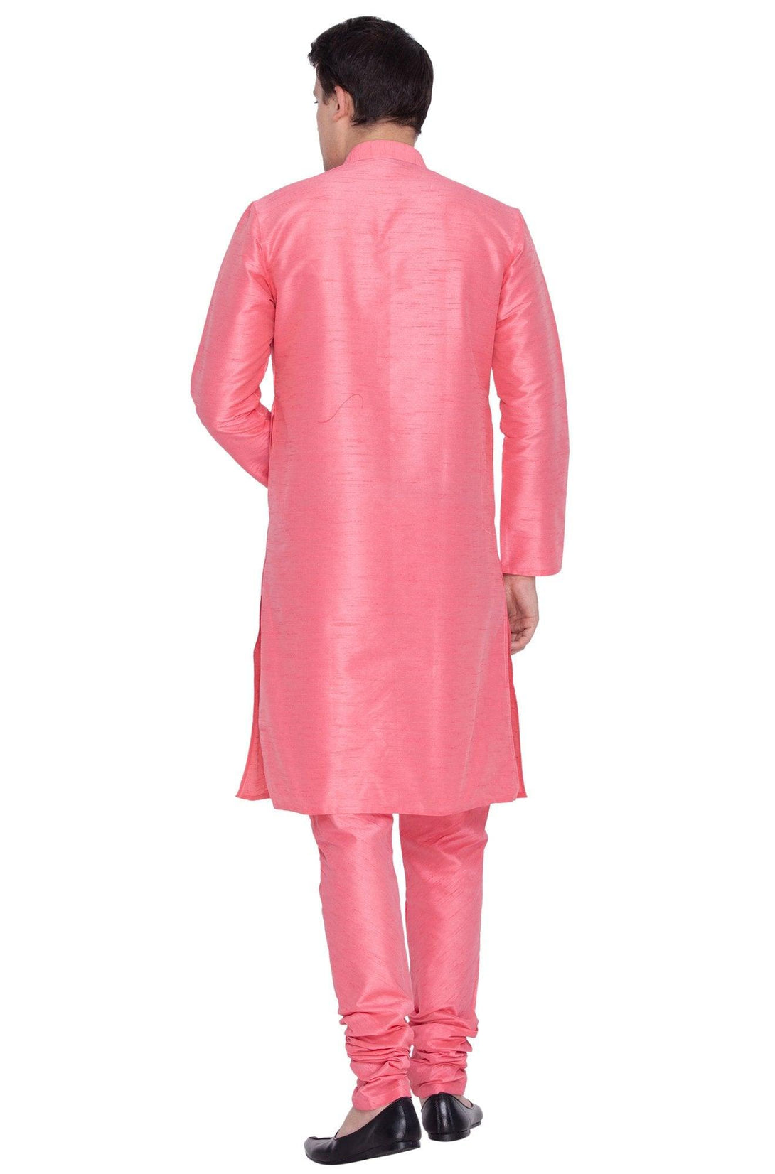 Men's Pink Silk Blend Kurta and Pyjama Set - Vastramay - Indiakreations