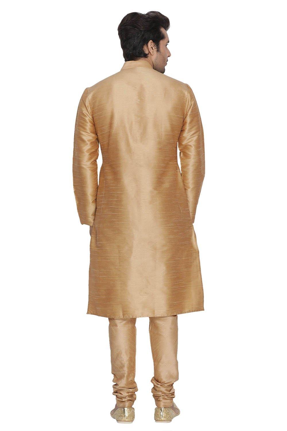 Men's Gold Silk Blend Kurta, Pyjama & Dupatta Set - Vastramay - Indiakreations