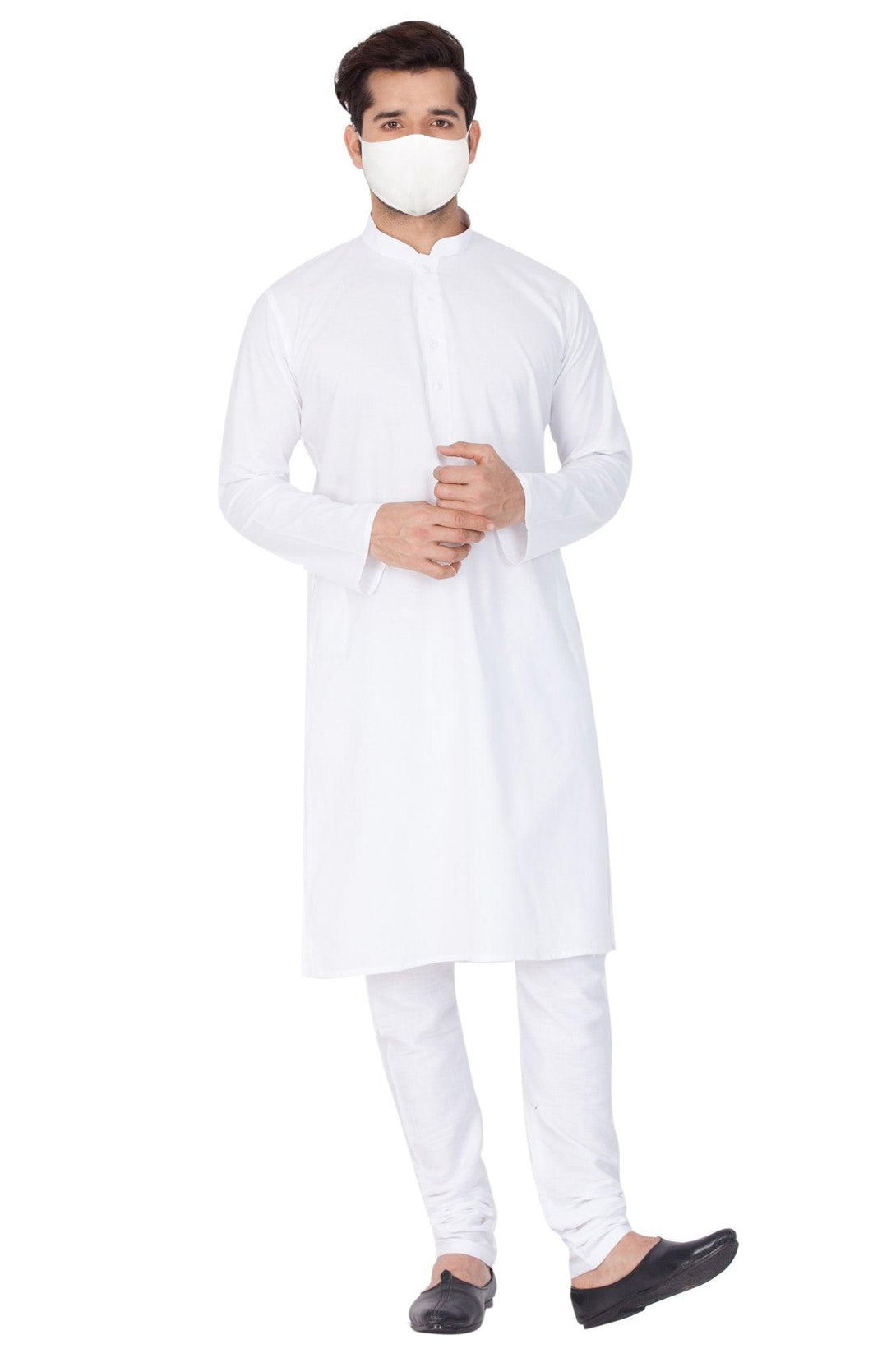 Men's White Cotton Kurta and Pyjama Set - Vastramay - Indiakreations