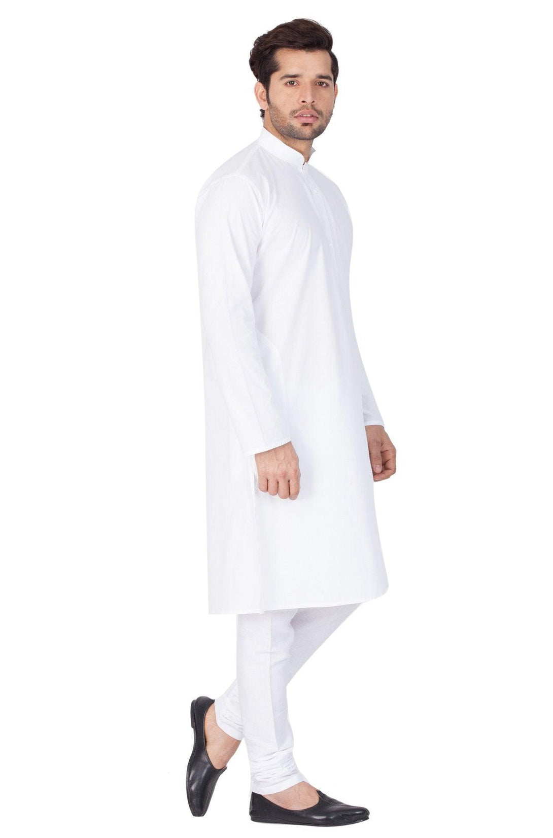 Men's White Cotton Kurta and Pyjama Set - Vastramay - Indiakreations