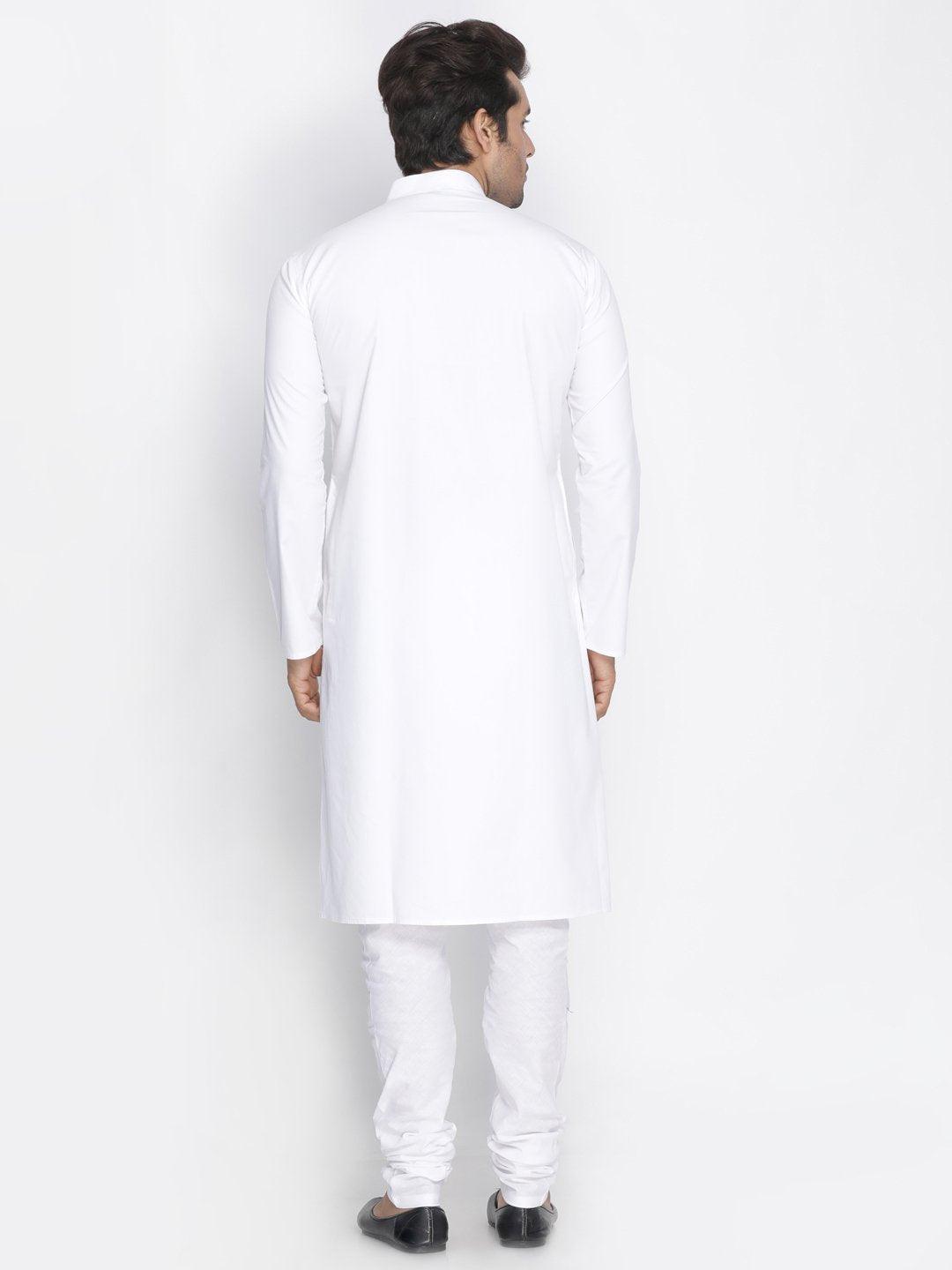 Men's White Cotton Kurta, Pyjama & Dupatta Set - Vastramay - Indiakreations