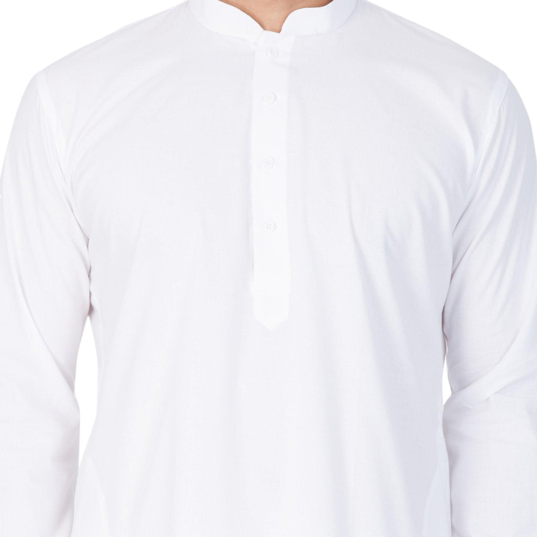 Men's White Cotton Kurta, Pyjama & Dupatta Set - Vastramay - Indiakreations