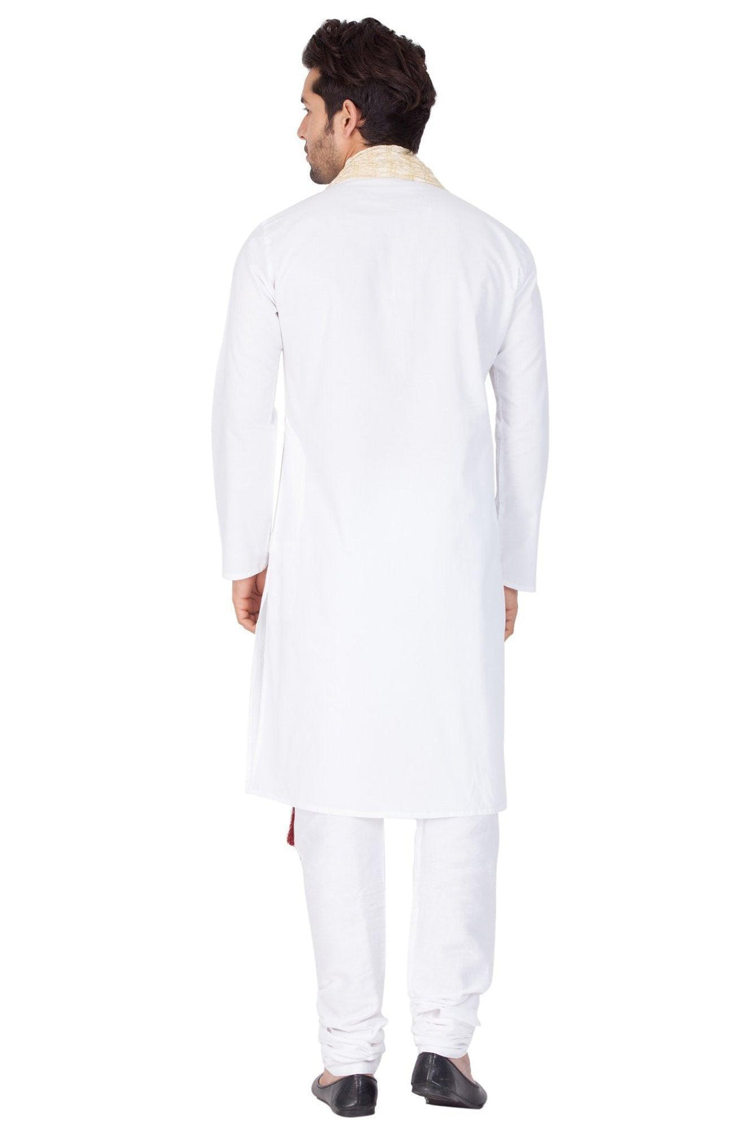 Men's White Cotton Kurta, Pyjama & Dupatta Set - Vastramay - Indiakreations