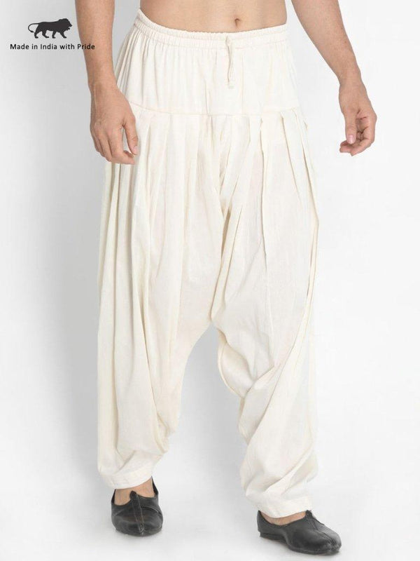 Men's Beige Cotton Blend Patiala Pyjama - Vastramay - Indiakreations