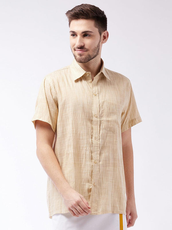 Men's Beige Cotton Blend Ethnic Shirt - Vastramay - Indiakreations