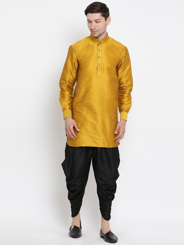 Men's Yellow Silk Blend Kurta and Dhoti Pant Set - Vastramay