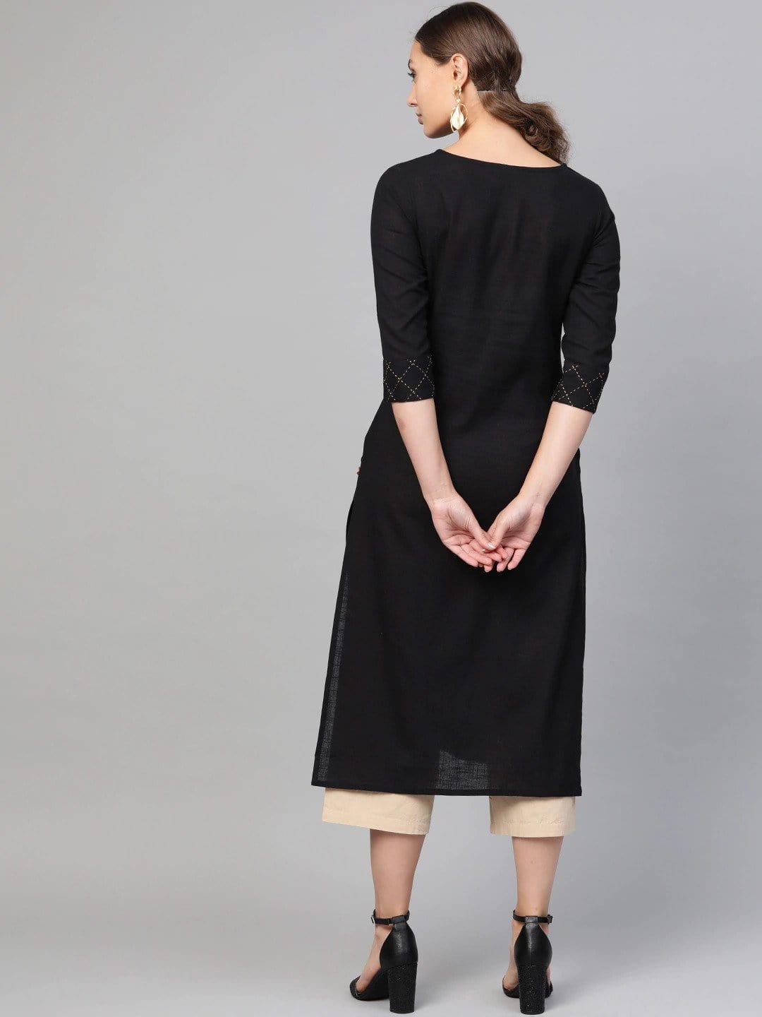 KSUT Black Yoke Design Straight Kurta - Indiakreations