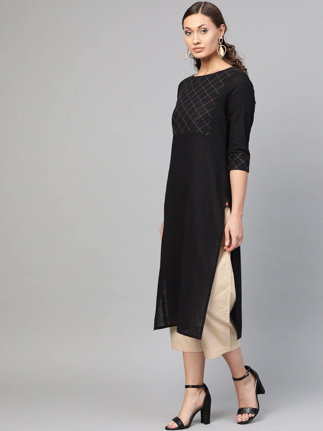 KSUT Black Yoke Design Straight Kurta - Indiakreations