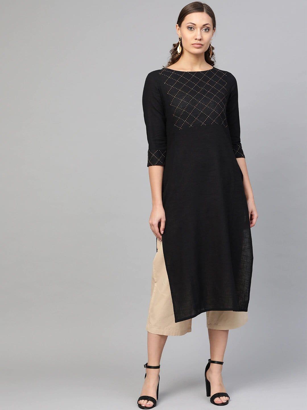 KSUT Black Yoke Design Straight Kurta - Indiakreations