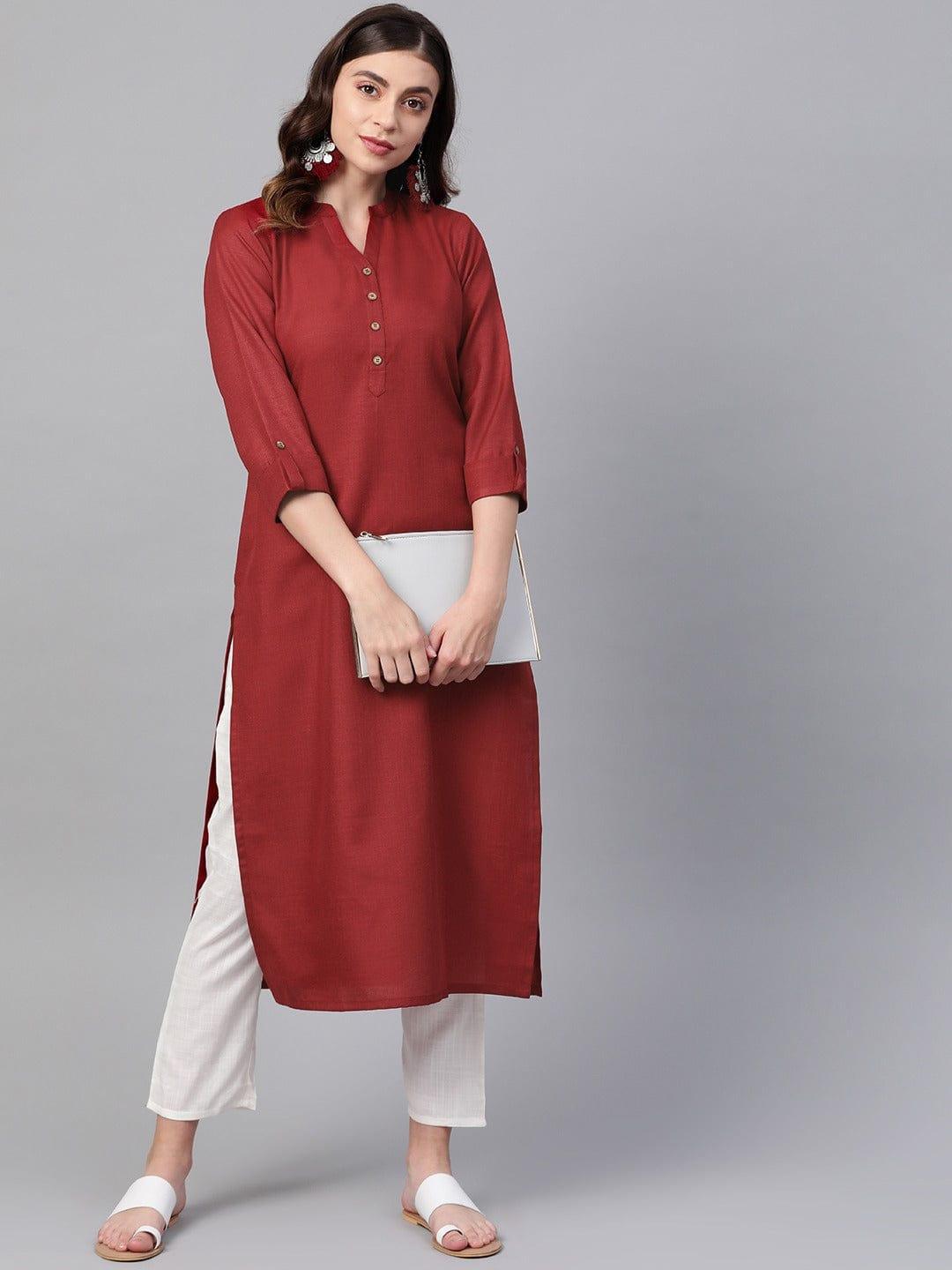 KSUT Maroon Solid Straight Kurta - Indiakreations