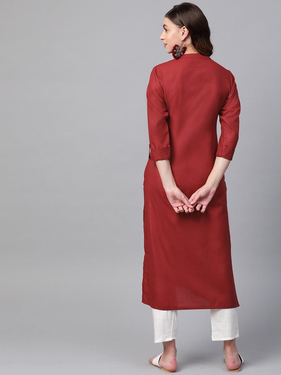 KSUT Maroon Solid Straight Kurta - Indiakreations