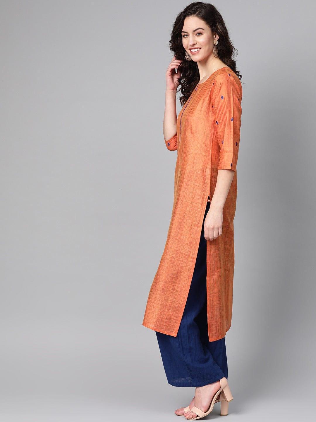 KSUT Orange Solid Straight Kurta - Indiakreations