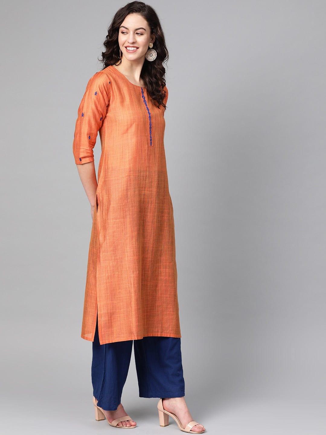 KSUT Orange Solid Straight Kurta - Indiakreations