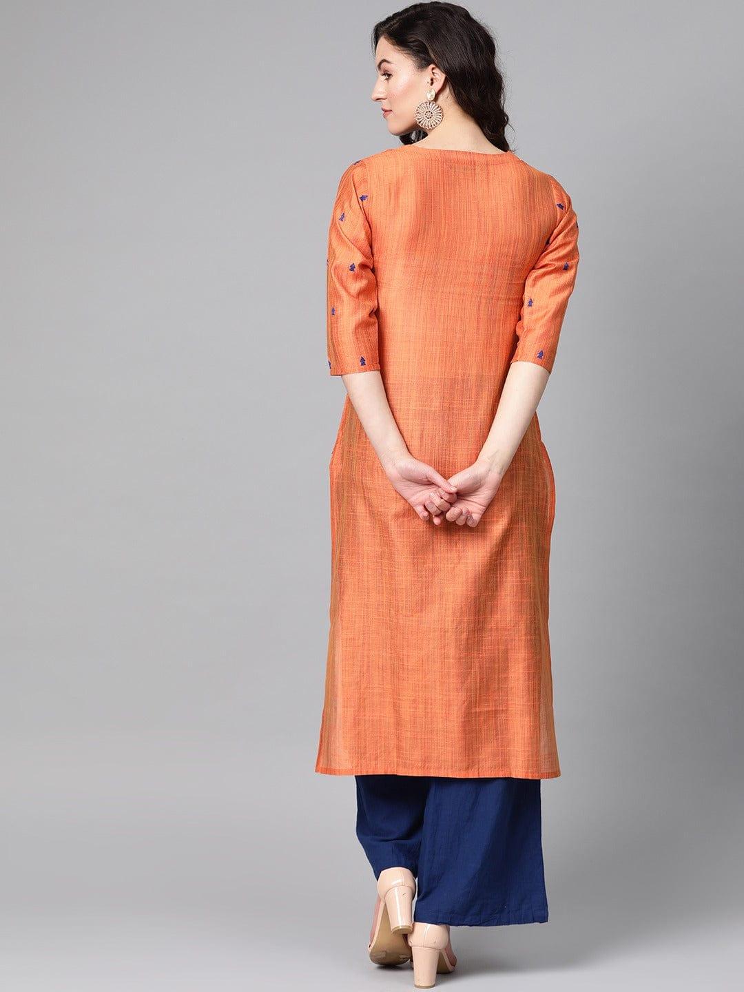 KSUT Orange Solid Straight Kurta - Indiakreations