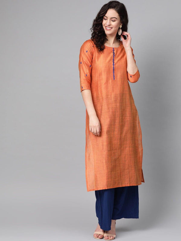 KSUT Orange Solid Straight Kurta - Indiakreations