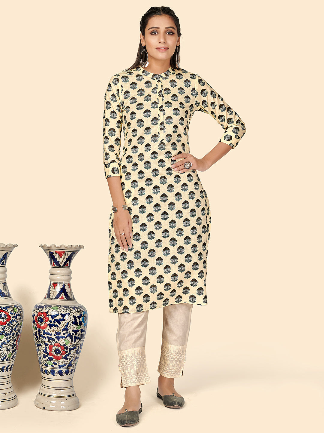 Women's Beige Printed Kurta By Vbuyz- (1Pc Set)