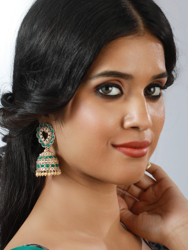 Women's Green & White Contemporary Jhumkas Earrings - Jazz And Sizzle