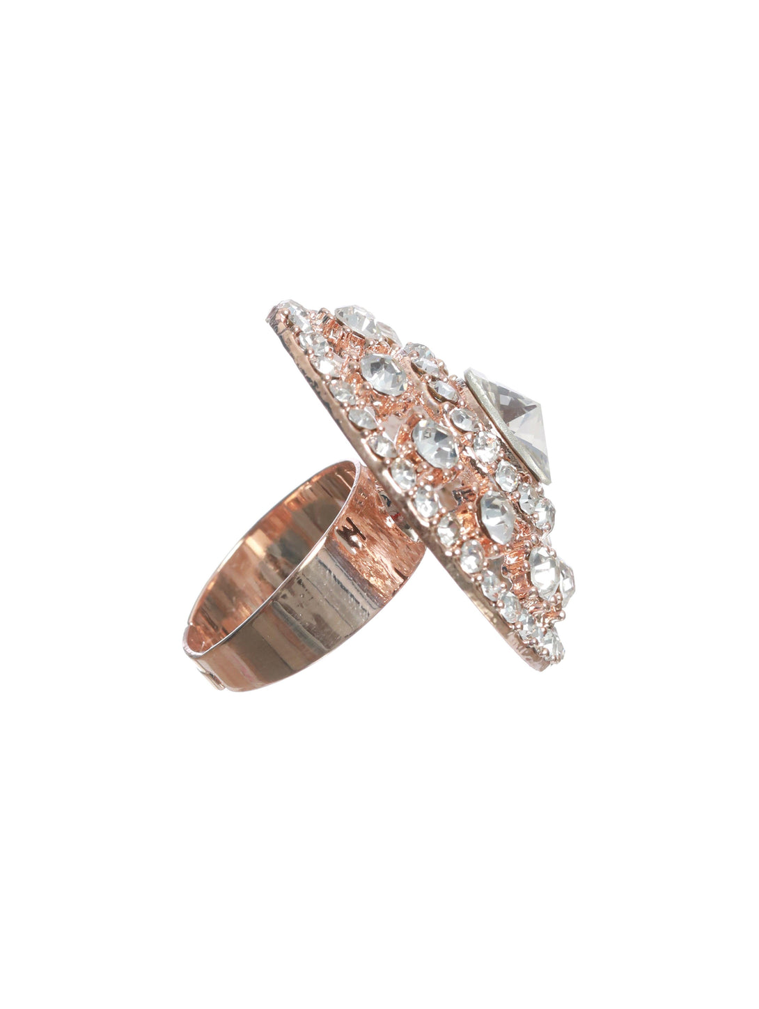 Women's Rose Gold-Plated Ad Studded Handcrafted Adjustable Finger Ring - Jazz And Sizzle - Indiakreations