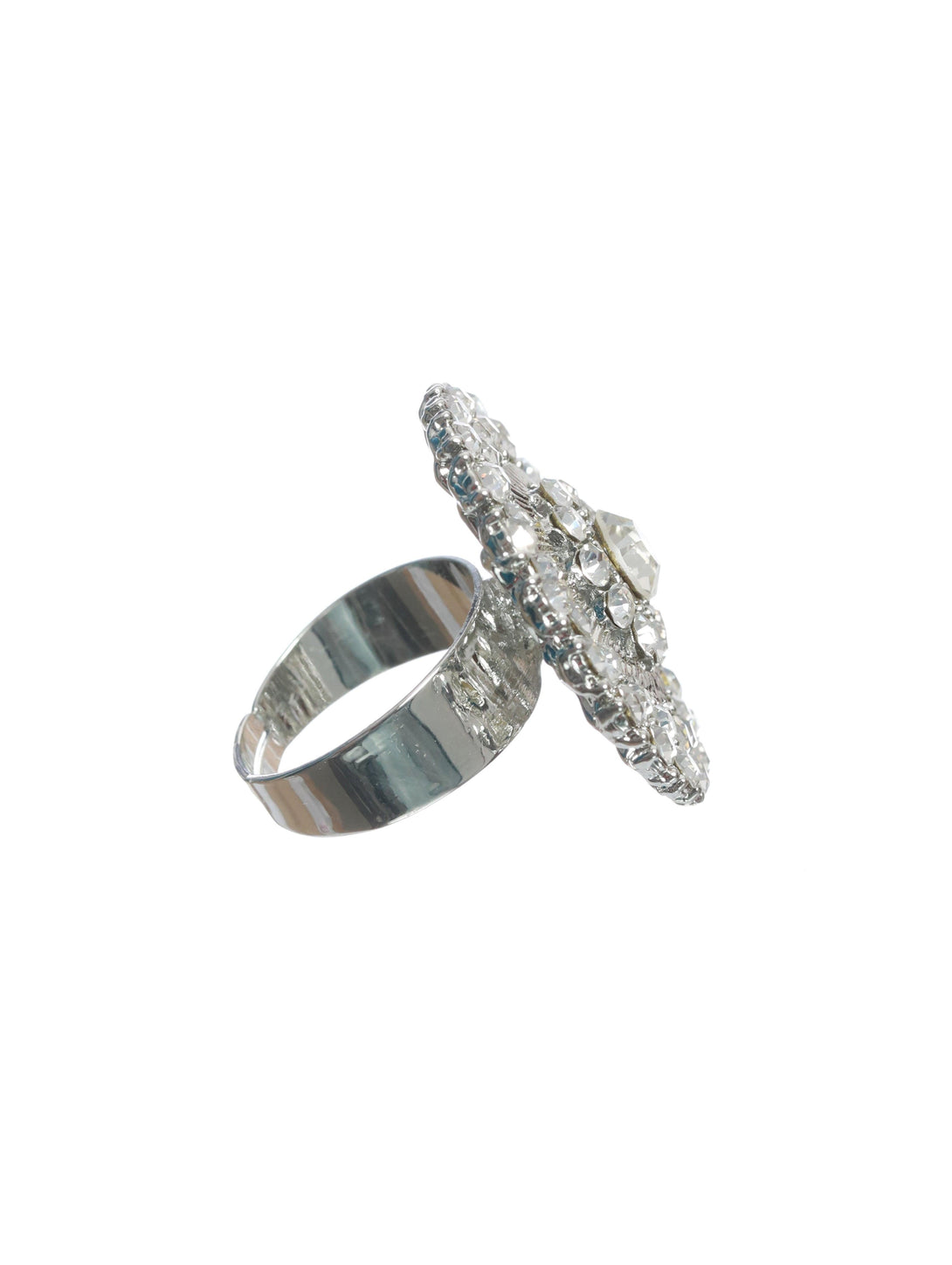 Women's Silver-Plated Cz Studded Adjustable Finger Ring - Jazz And Sizzle - Indiakreations