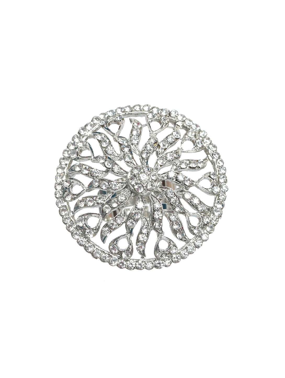 Women's Silver-Plated Cz Studded Circular Adjustable Finger Ring - Jazz And Sizzle - Indiakreations