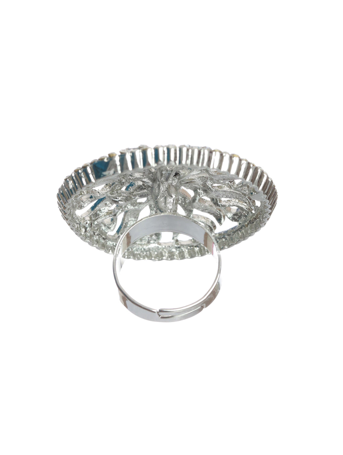 Women's Silver-Plated Cz Studded Circular Adjustable Finger Ring - Jazz And Sizzle - Indiakreations