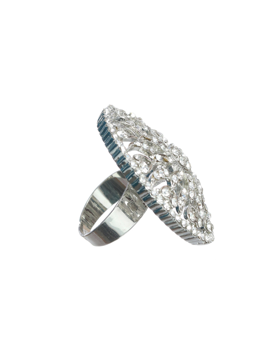 Women's Silver-Plated Cz Studded Circular Adjustable Finger Ring - Jazz And Sizzle - Indiakreations