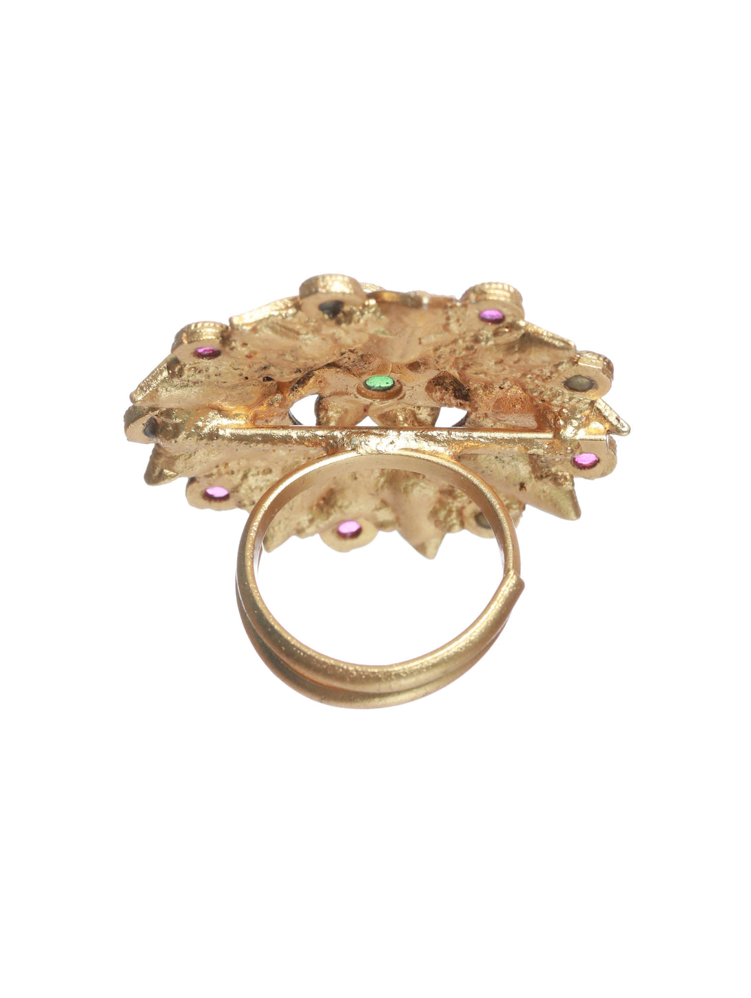 Women's Gold-Plated Pink & White Stone Studded Antique Finger Ring - Jazz And Sizzle - Indiakreations