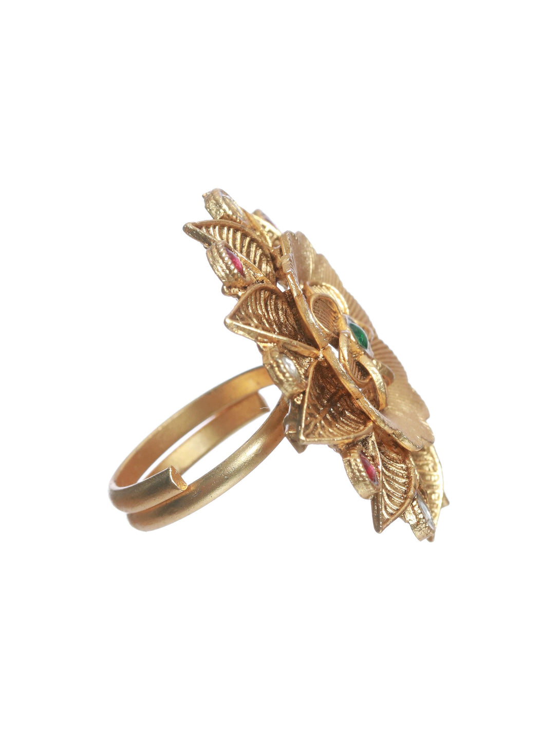 Women's Gold-Plated Pink & White Stone Studded Antique Finger Ring - Jazz And Sizzle - Indiakreations