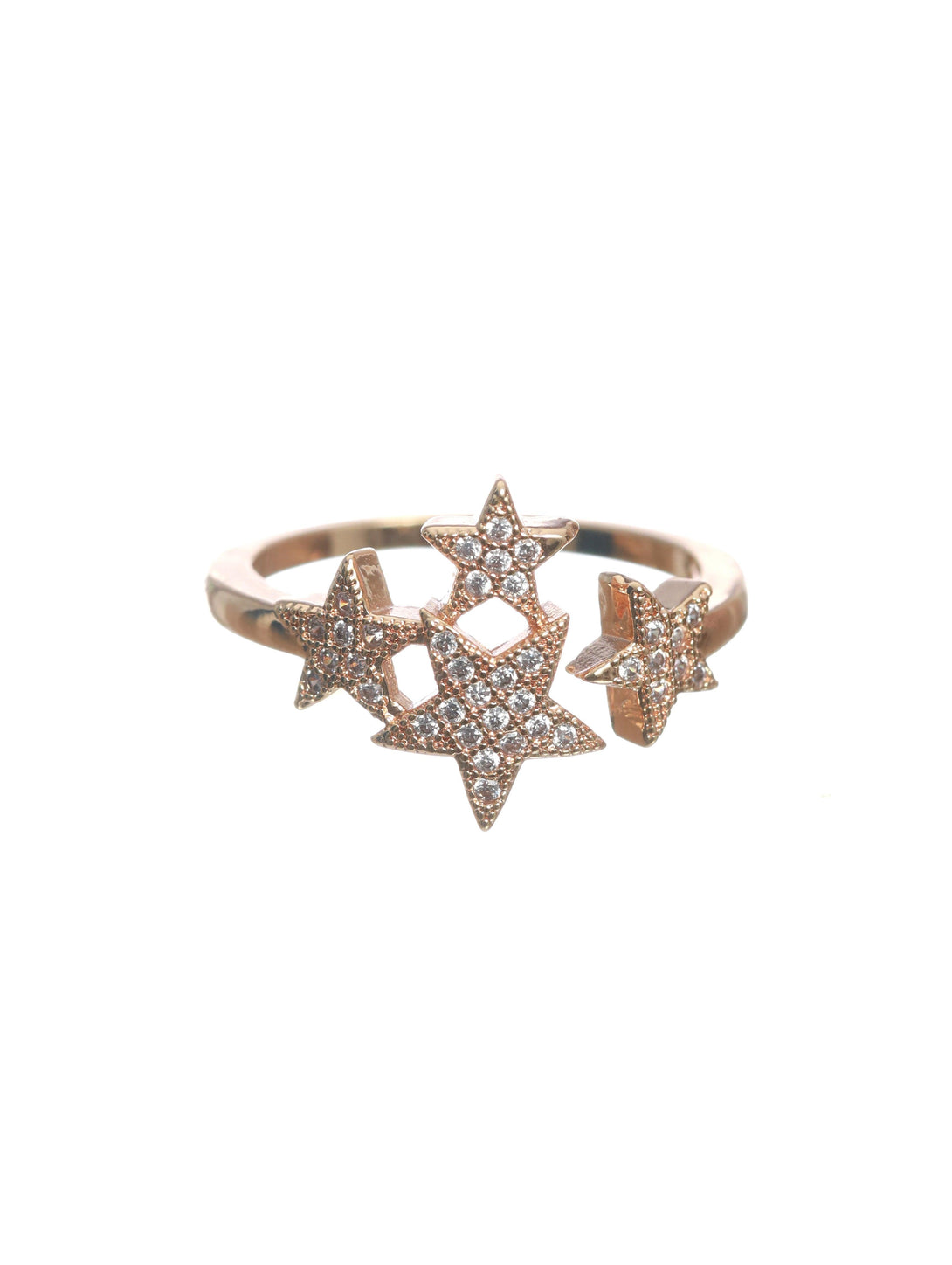 Women's Rose Gold-Plated Cz-Studded Star Shaped Handcrafted Adjustable Finger Ring - Jazz And Sizzle - Indiakreations