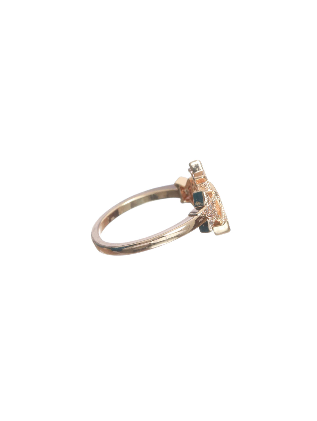 Women's Rose Gold-Plated Cz-Studded Star Shaped Handcrafted Adjustable Finger Ring - Jazz And Sizzle - Indiakreations