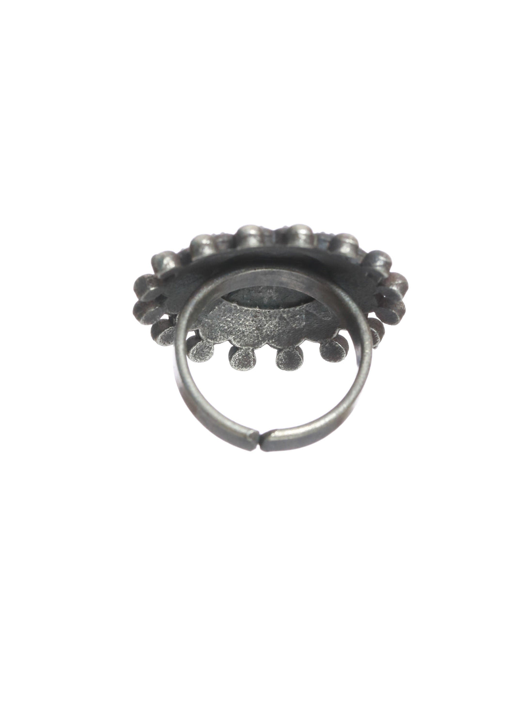 Women's Oxidized Silver-Toned & Beaded Adjustable Finger Ring - Jazz And Sizzle - Indiakreations