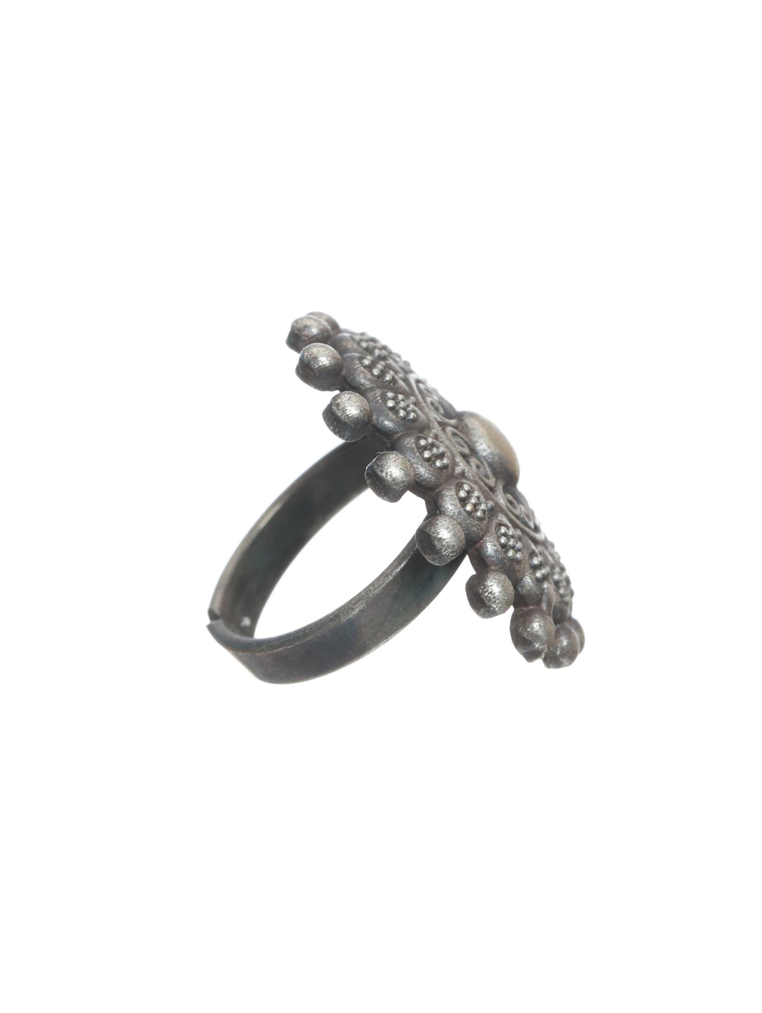 Women's Oxidized Silver-Toned & Beaded Adjustable Finger Ring - Jazz And Sizzle - Indiakreations