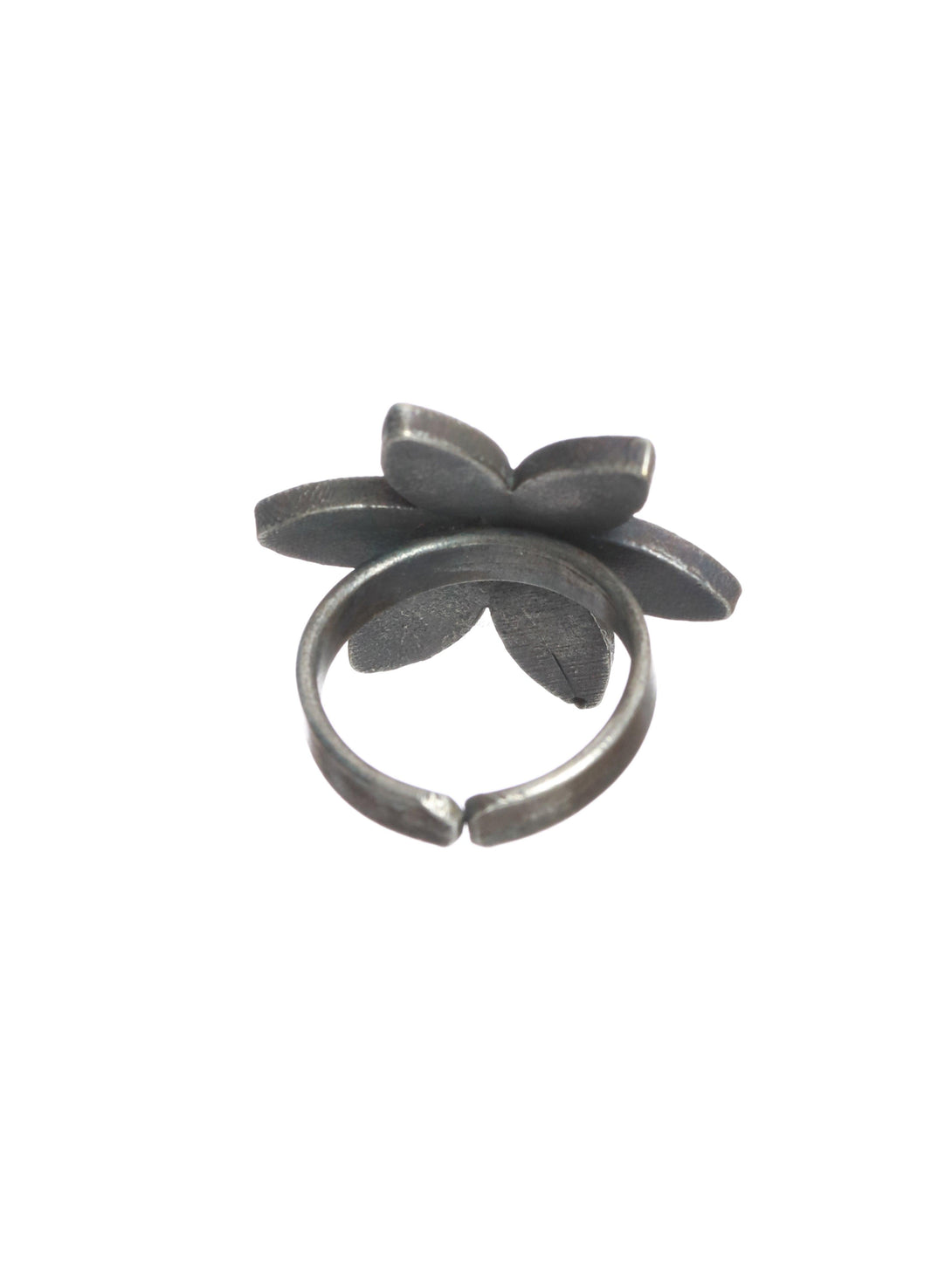 Women's Oxidised Floral-Shaped Silver-Plated Adjustable Finger Ring - Jazz And Sizzle - Indiakreations